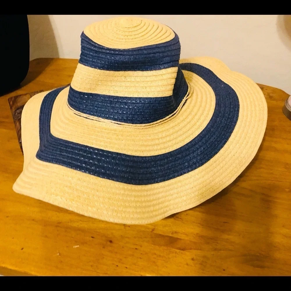 Panama Jack Navy Straw Floppy Beach Hat